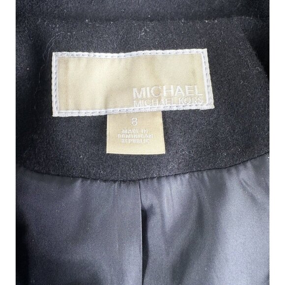 Michael Kors Asymmetric Zip Wool Blend Coat Black Women's Size 8 Belted Hooded - Picture 6 of 16